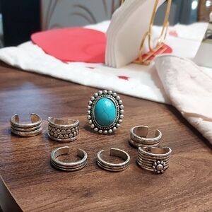 Imitation Turquoise and Silver Ring Set